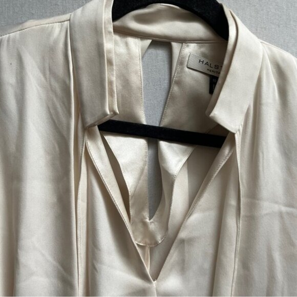 Halston Heritage Silk long sleeve v neck blouse Sz 10 - Picture 6 of 11